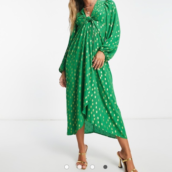 VILA Green Dress with Gold Accents - Picture 2 of 9